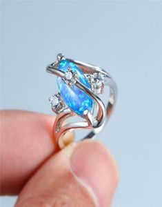 Anéis de casamento bonito feminino azul fogo opala pedra anel minimalista cor prata para mulheres promessa zircon oco engagement3094344