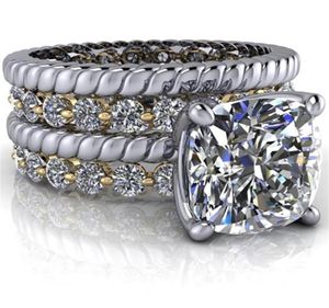 Bröllopsringar Anpassade S9259K10K14K18KPT950 CUSHION CUT ANGAGATION RING SETS 2209126822544