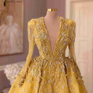 Urban Sexy sukienki 2023 ASO EBI Yellow A-Line Dress Lace koralikowe wieczór Formalne przyjęcie Drugie przyjęcie urodziny Druhna Suknie zaręczynowe Q240307