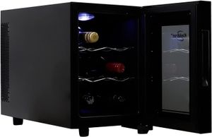 Koolatron Weinkühler für 6 Flaschen, Schwarz, Thermoelektrischer Weinkühlschrank, 0,65 cu.ft. (16L), freistehender Weinkeller, Lagerung von Rot-, Weiß- und Sekt für kleine Küchen