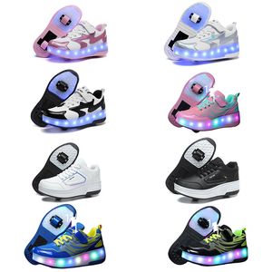 Children's violent walking shoes, boys and girls, adult explosive walking shoes, double wheeled flying shoes, lace shoes, and wheeled shoes, roller skates non-silp 38