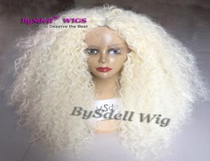 Långt afro fluffigt medium lockigt hår spets fram peruk syntetisk värmebeständig honung blond 613 färg peruker för svarta kvinnor pelucas pe8792756