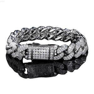 Bracciale Hip Hop S925 in argento Micro Set Moissanite con diamanti catena cubana 7 8 9 mm Bracciale da uomo