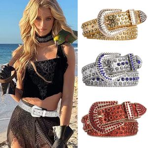 Punk Rhinestone Skull Belts For Women Men Goth Western Cowboy Bling Bling Diamond Crystal Studded E Girl Y2K Belt Strap For Jean