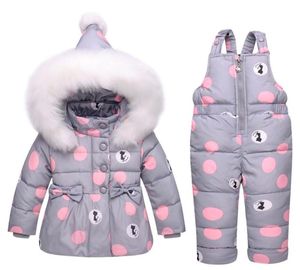 Nowy niemowlę dziecięce płaszcz zimowy snowsuit dół maluch dziewczyn zimowe stroje śniegowe kombinezon bownot polka kropka kurtka lj6457734