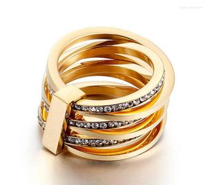Кольца кластера модные женские туфли с кристаллами цвета золота из нержавеющей стали многослойные круглые шесть кругов со стразами ювелирные изделия Wedding4950306