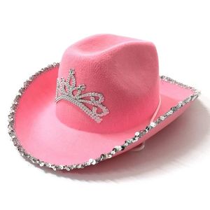 Motorhuv för kvinnor rosa kron cowboy hattar mode sunhat presterande mössa dekorera parti strass sombrero beanie skalle caps2551