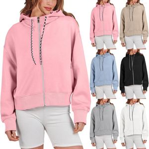 Women's Hoodies Zip Up Cropped Drawstring Sweatshirts Cute Teen Girl Y2K Fall Casual Jackets With Pockets