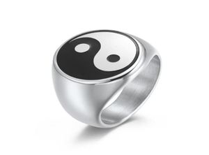 Pierścionki ślubne chiński styl taoism yin yang ryba taiji mapa tytanowa stalowa pierścień stalowa menu nierdzewna Men39s Taoist9916974