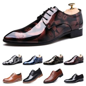 Top Mens Leather Dress Shoes British Printing Navy Bule Brow Black Oxfords Flat office Party Wedding Round Fashion Fashion Outdoor Gai USONline