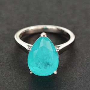 Fishion 100 925 Sterling Silver Ring Pear Cut 10x14mm Paraiba Tourmaline Gemstone Wedding Engagement Rings women fine Jewelry1814867