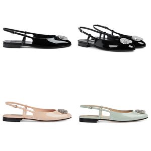 Damen-Ballettschuhe, formelle Schuh-Slipper, flache Designer-Schuhe, Kristall-Doppelknopf-Sandalen, wasserdichte Plattform, flaches Lackleder, Metall-Schnür-Ballettschuhe