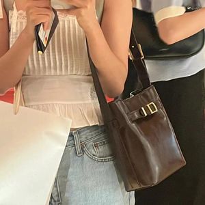 Bolsas de ombro estilo coreano bolsas mujer feminino cera óleo couro genuíno para mulheres avançado sentido balde bolsas