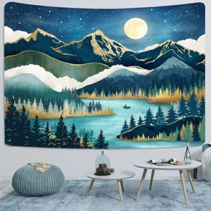 Mountain Tapestry Wall Hanging Forest Tree Art Tapestry Sunset Tapestry Nature Landscape Home Decor for Bedroom Living Room Dorm 240304