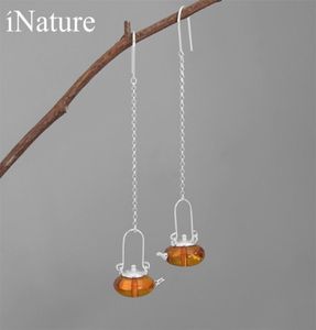 INATURE Natural Amber Teapot Drop Earrings 925 Sterling Silver Fine Jewelry 2106246005328