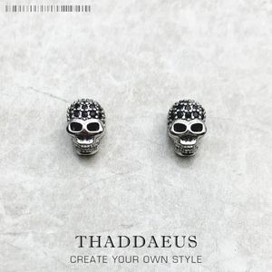 Ohrstecker mit Totenkopf-Pavé, europäischer Stil, feiner Schmuck für Damen und Herren, Punk-Geschenk aus 925er Sterlingsilber