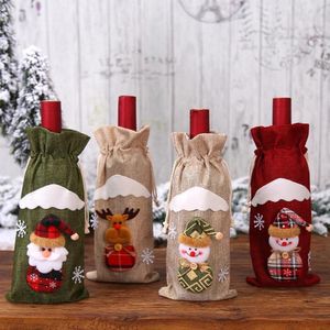 Nova decoração de natal garrafa de vinho tinto manga garrafa de linho capa talheres decorações para el papai noel boneco de neve criativo christm3934536