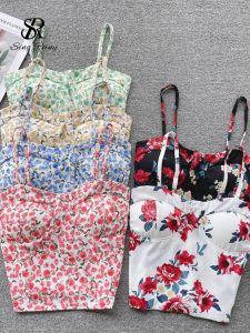 Camis Sirreiny Printless impressão floral Camisola Mulheres sem mangas