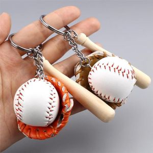 Keychains Mini Three-Piece Baseball Glove Wood Bat Keychain Sports Car Key Chain Ring Gift for Man Women Män 11cm 1 Piece179V