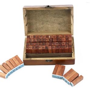 Storage Bottles 70pcs Rustic Wood Rubber Stamps Vintage Letter Alphabet With Box For Scrapbook Making Crafts