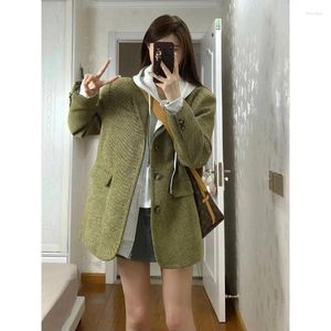 Ternos femininos insozkdg coreano retro silhueta casacos de lã feminino outono inverno solto fino casual blazer jaqueta na moda feminino casaco