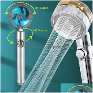 Bathroom Shower Heads Strong Pressurization Spray Nozzle Water Saving Rainfall 360 Degrees Rotating With Small Fan Washable Hand-Held Dhjcl