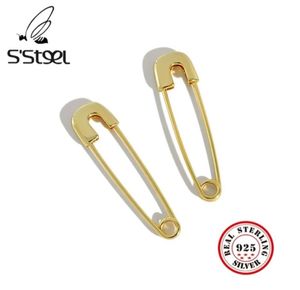 S039STEEL Pin Hoop Earrings For Women Korean Silver Gold Earings Pendientes Plata De Ley 925 Mujer Kolczyki Damskie Fine Jewelr7401125