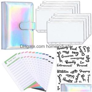 Blocos de notas Atacado A6 Glitter Pu Couro Binder Orçamento Envelope Planejador Sistema Organizador com Bolsos de Zíper Transparente Folhas de Despesas 2207 Dhhma