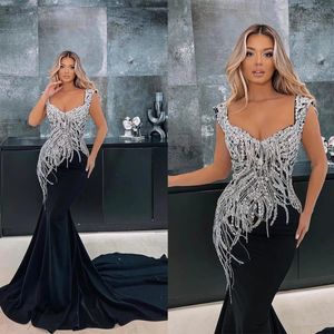 Gorgeous Mermaid Evening Dresses Crystal Beading Prom Dress Spaghetti Straps Sleeveless Formal Party Dresses Custom Made