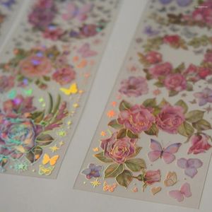 Confezione regalo 3 fogli Laser Diamond Pattern Fiore Farfalla Ghirlanda Design Adesivo in PVC Etichetta Decorazione Scrapbooking Fai da te