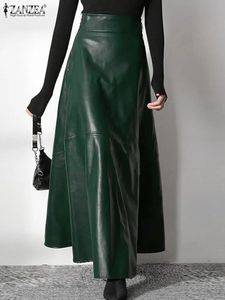 Fashion Solid Mujer Faldas ZANZEA PU Leather Maxi Skirts Womens Elegant OL Long Saias Casual High Waist Zipper Jupe Femme 240222