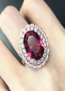 Grandi anelli di diamanti con pietre preziose di cristallo rosso rubino per le donne 18 carati color oro rosa gioielli di lusso bijoux bague accessori per feste regali3724853