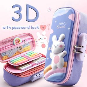 Astuccio Kawaii EVA 3D con blocco password Astuccio impermeabile di grande capacità per materiale scolastico per ragazzi e ragazze Regalo di cancelleria 240306