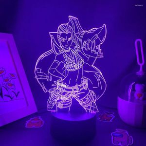 Night Lights lol League of Legends Game Figure Jinx 3D LED Neon Light Sittesum färgglada dekor lava lampgåvor för barn