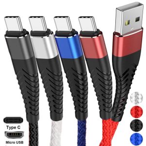 Cabos de carga rápida 5v 3a, 1m 2m 3m micro tipo c cabo usb de liga trançada para samsung s8 s20 s10 s21 htc android phone