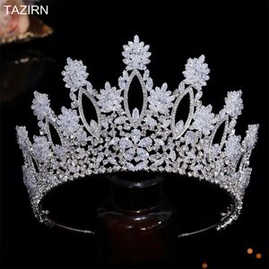 Tall Tiaras Cubic Zirconia Wedding Crowns Bridal Headwear Princess Corona Luxury Pageant Hair Jewelry Women Headpieces Gift 240305