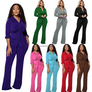 Designer Velvet Women Clothes Fall Winter Tracksuits Långärmad skjorta Flare Pants Tvådelar Set Solid Velor Outfit Casual Wholesale Bulk Clothing