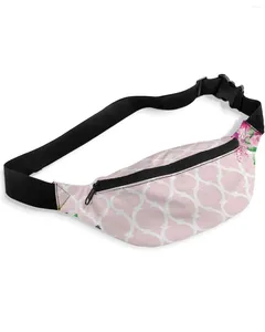 Midjespåsar vårrosa blommor marockanska packar axelväska unisex messenger casual mode fanny pack för kvinnor