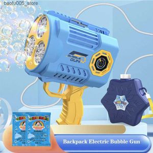 Jogos de novidade Brinquedos de banho para bebês Mochila arma de bolha elétrica com lançador de foguetes leve máquina de bolhas para bolha soprador de bolhas mágicas ao ar livre Seifenblasen Q240307