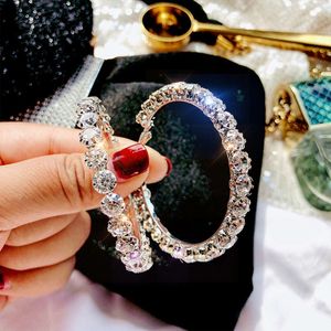 Top Seller 925 Sterling Silver Post 5cm Big Circle Cz Crystal Diamond Hoop Earrings Bling Rhinestone