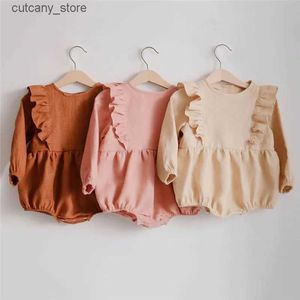 Jumpsuits Summer Newborn Baby Girls Romper Striped Linen Cotton Long Sleeves Newborn Girls Clothes Spring Baby Girl Clothes 0-2 Years L240307