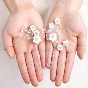 Grampos de cabelo floralbride cristais artesanais strass porcelana flor nupcial pinos adesivo de casamento feminino acessórios de jóias