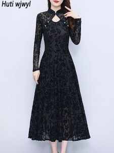 Dress 2023 Vintage Black Hepburn Style Dress Women Bodycon Sexy Party Night Midi Dress Autumn Winter Elegant Luxury Formal Long Dress