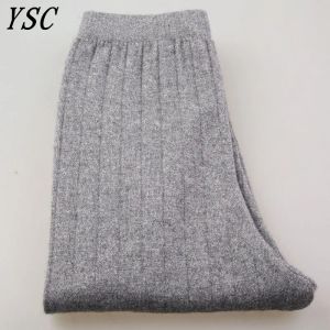 Pants Ysc New Style Men's Sticked Cashmere Wool Blending Pants Dubbelskikt förtjockning Hög elastisk värme Leggings