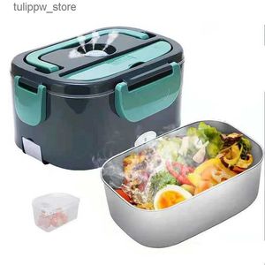Bento Boxes 2 in1 Home Car Electric Lunch Box Food Heating Stainless Steel Bento Box 12V 24V 110V 220V Food Heated Warmer Container Set L240307