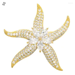 Brooches Handmade Micro-encrusted Colored Gemstone Zircon Corsage Pin Women Creative Starfish Delicate For Suit Accessories