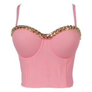 Camis Fashion GoldPlated Chain Corset Top Nightclub Sexy Tops Women Crop Top To Wear Out Bra Push Up Bustier Female Clothing DB1052