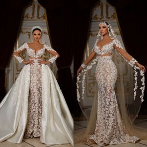 Sirena di pizzo grazioso abito da sposa perle applique abiti da sposa senza spalline con gonna oversize Abiti da sposa su misura Vestido De Novia es