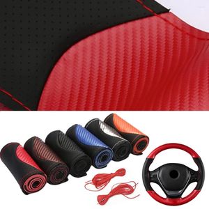 Steering Wheel Covers Sports Carbon Fiber Lether Case Car Protector Hand Braiding Sewing Handle Cover