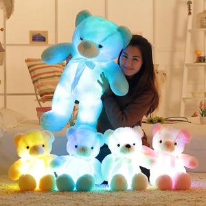 Urso de pelúcia colorido brilhante, brinquedos de pelúcia luminosos, kawaii, iluminado, led, boneca de pelúcia, natal infantil